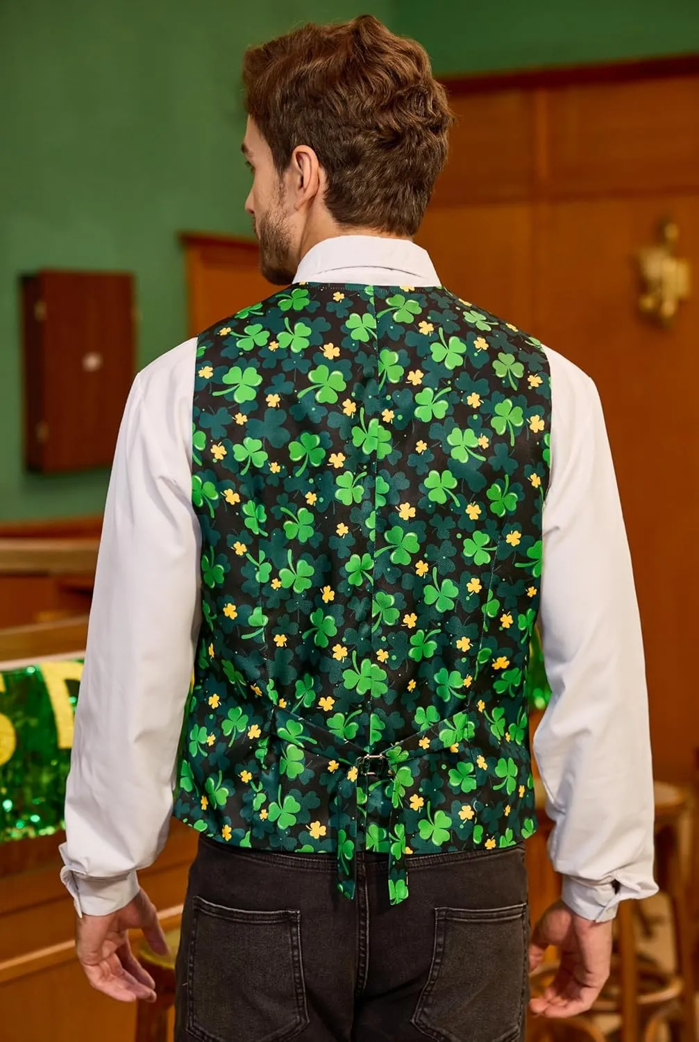Arvilhill 2 Pcs Mens St Patrick's Day Vest Suit Bow Tie Irish Shamrock Outfit (S-XXL)