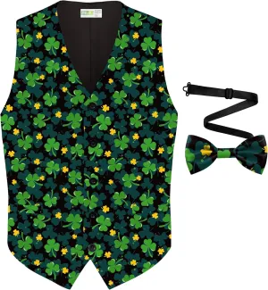 Arvilhill 2 Pcs Mens St Patrick's Day Vest Suit Bow Tie Irish Shamrock Outfit (S-XXL)