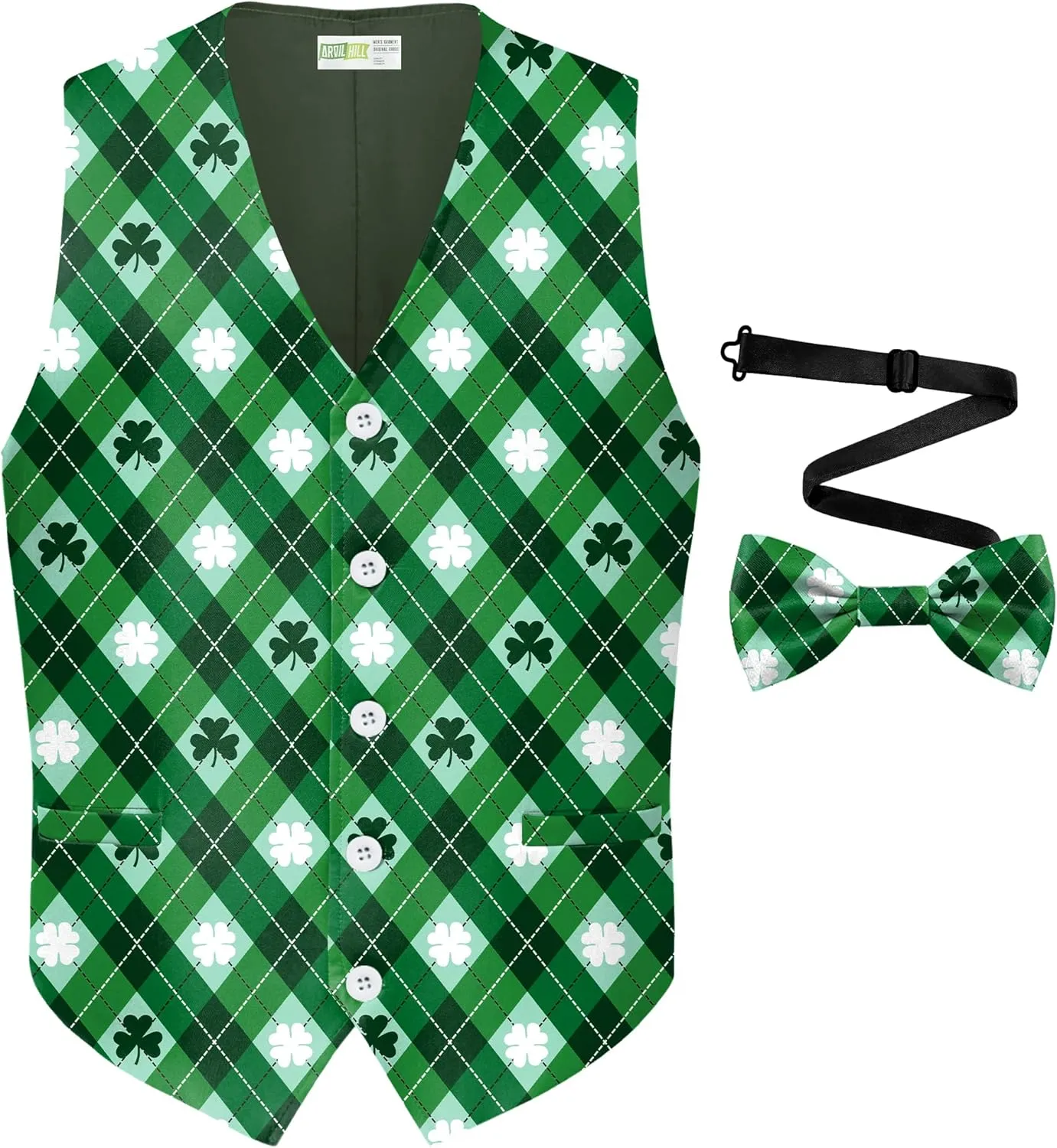 Arvilhill 2 Pcs Mens St Patrick's Day Vest Suit Bow Tie Irish Shamrock Outfit (S-XXL)