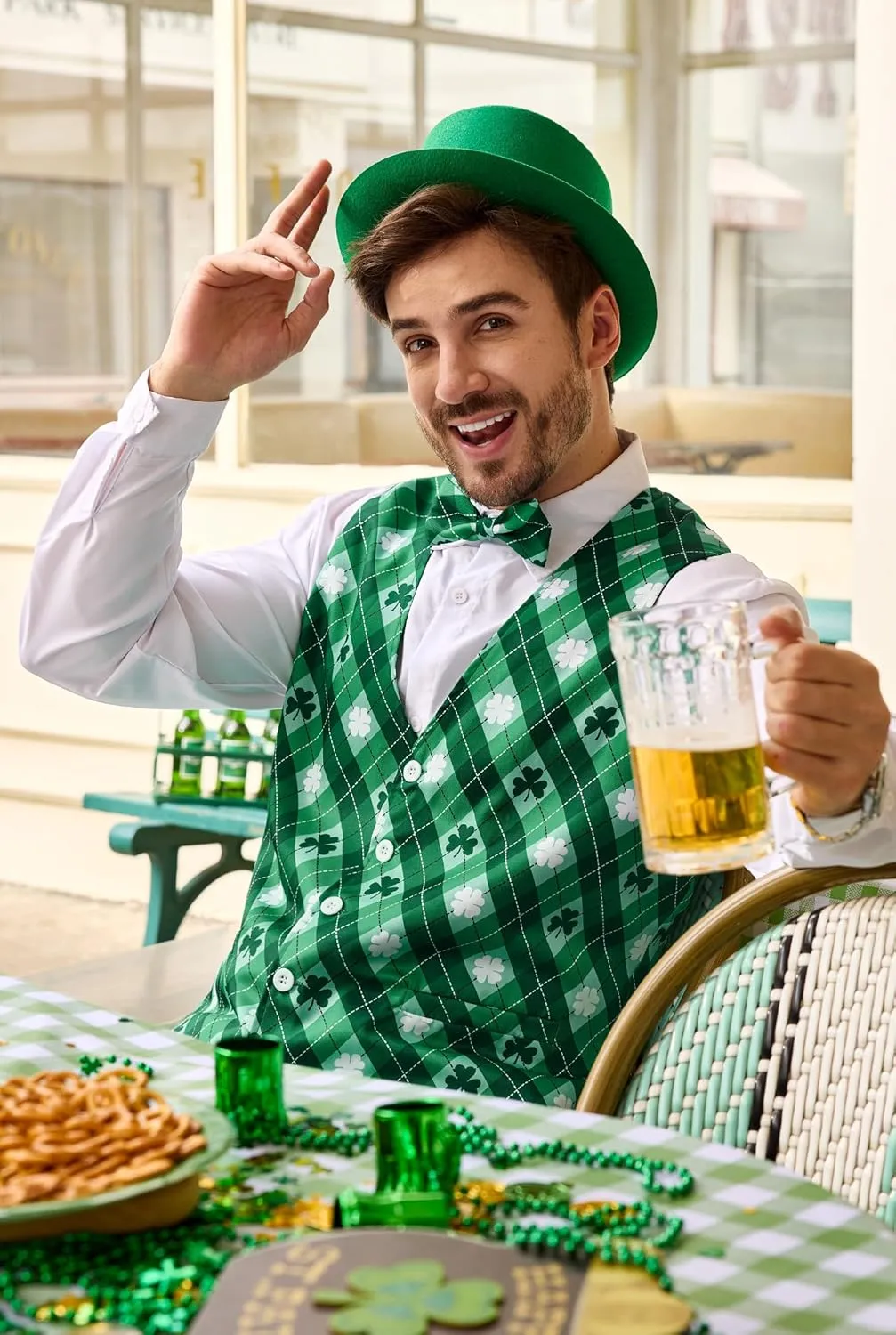 Arvilhill 2 Pcs Mens St Patrick's Day Vest Suit Bow Tie Irish Shamrock Outfit (S-XXL)