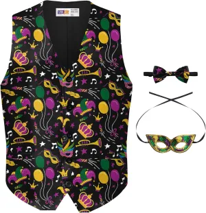 Arvilhill 3 Pcs Mens Mardi Gras Vest Suit Bow Tie Mask Sets Carnival Waistcoat (S-XXL)