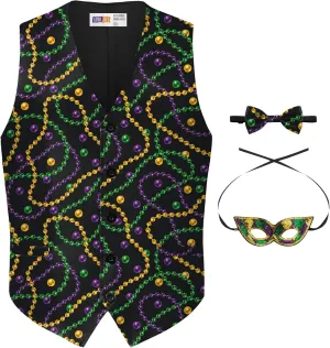 Arvilhill 3 Pcs Mens Mardi Gras Vest Suit Bow Tie Mask Sets Carnival Waistcoat (S-XXL)