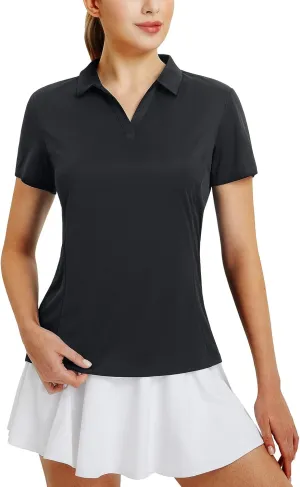 baleaf Women's Golf Shirts Polo Collared V Neck Shorts Sleeve Tennis Shirt Lightweight Quick Dry UPF50 