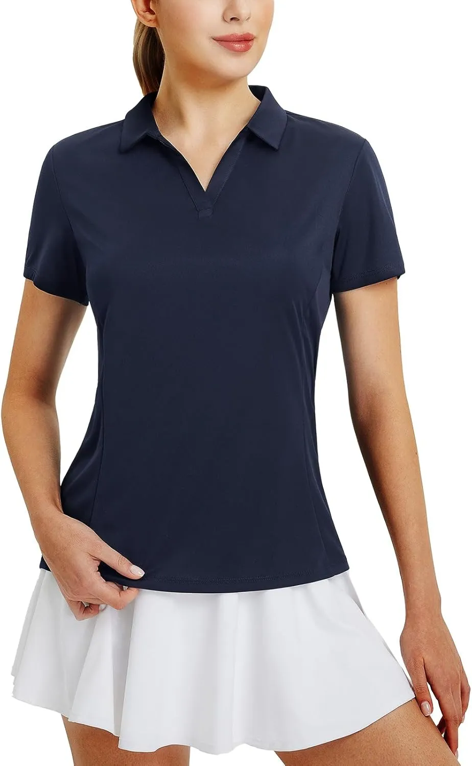 baleaf Women's Golf Shirts Polo Collared V Neck Shorts Sleeve Tennis Shirt Lightweight Quick Dry UPF50 