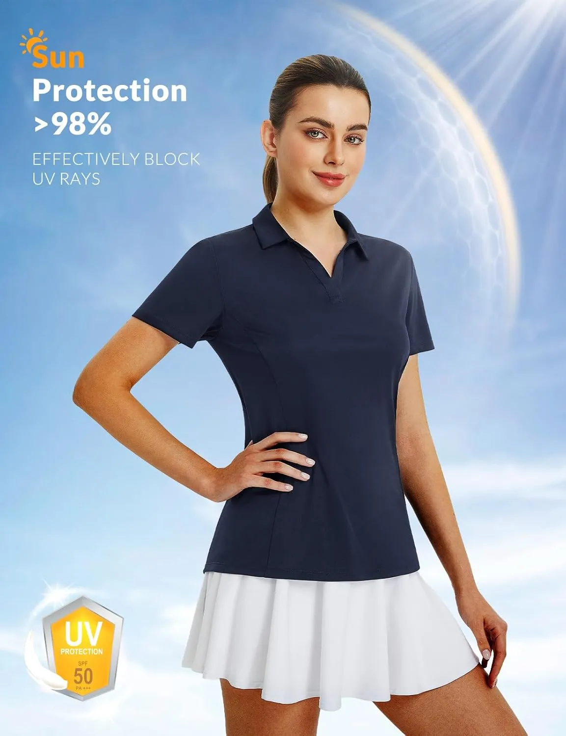 baleaf Women's Golf Shirts Polo Collared V Neck Shorts Sleeve Tennis Shirt Lightweight Quick Dry UPF50 