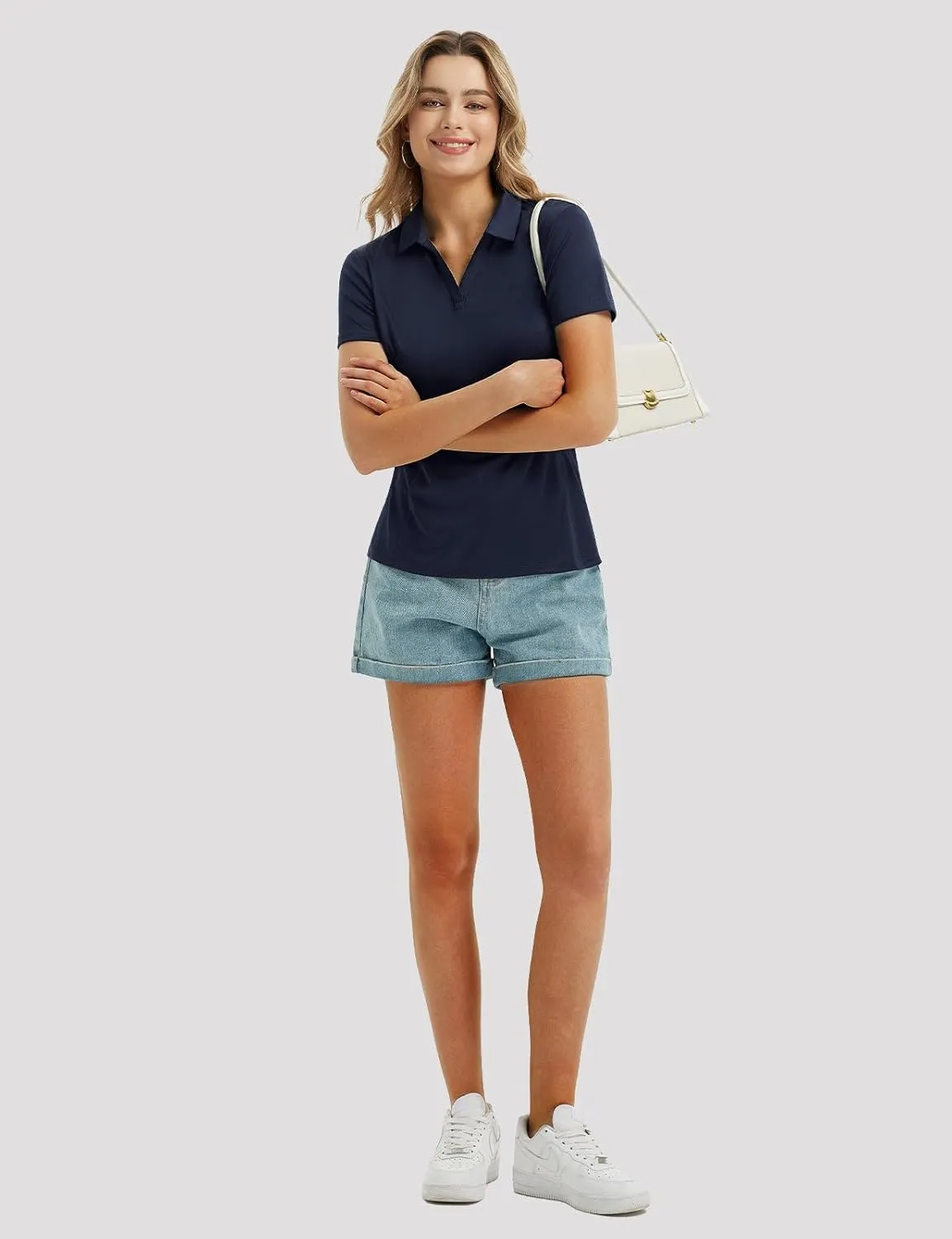 baleaf Women's Golf Shirts Polo Collared V Neck Shorts Sleeve Tennis Shirt Lightweight Quick Dry UPF50 