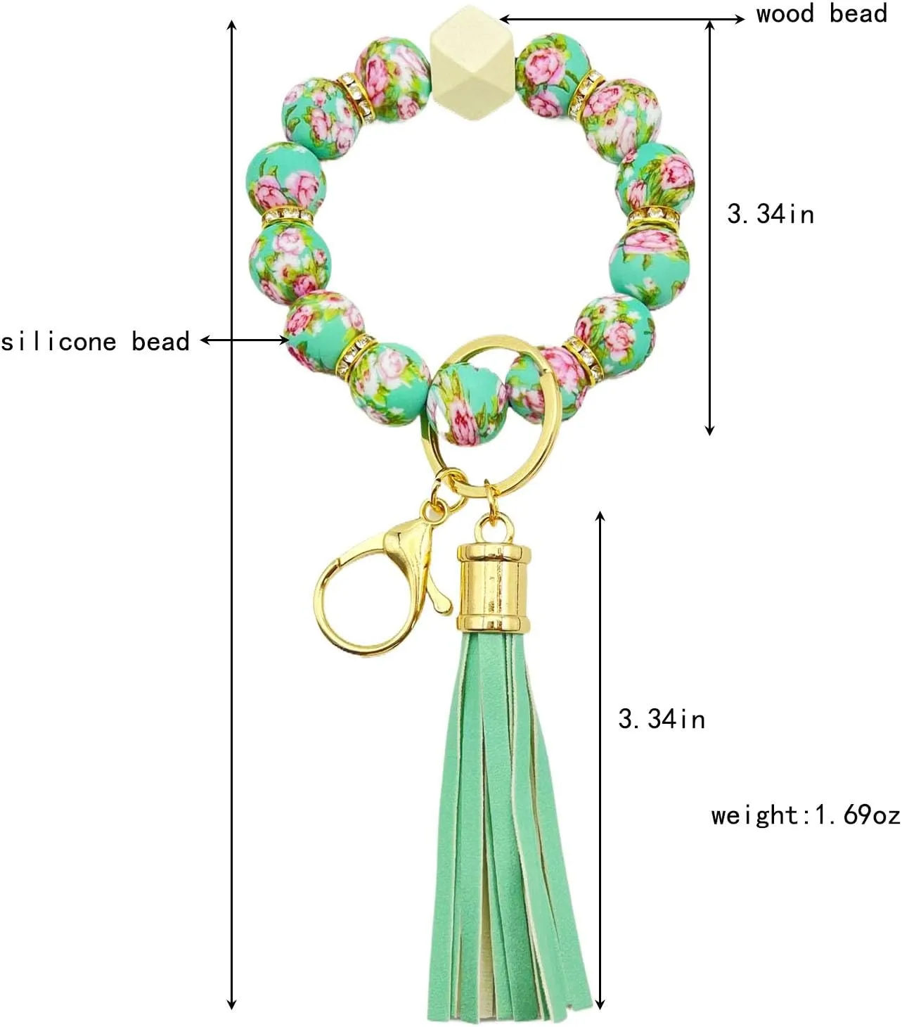 Beaded Keychain Bracelet, Silicone Bracelet Flower Butterfly Wrist Key Chain Car Key Holder Key Wristlet for Women