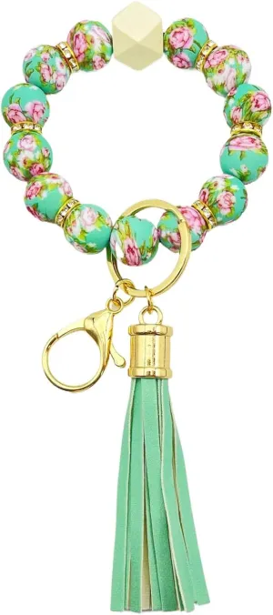 Beaded Keychain Bracelet, Silicone Bracelet Flower Butterfly Wrist Key Chain Car Key Holder Key Wristlet for Women
