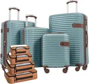 Bed Bath & Beyond ABS Hard Shell Lightweight Expandable Travel Luggage with 4 Packing Cubes, TSA Lock, Spinner Wheels Blue