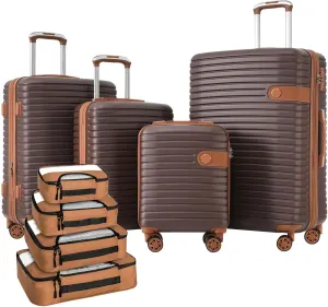Bed Bath & Beyond ABS Hard Shell Lightweight Expandable Travel Luggage with 4 Packing Cubes, TSA Lock, Spinner Wheels Brown