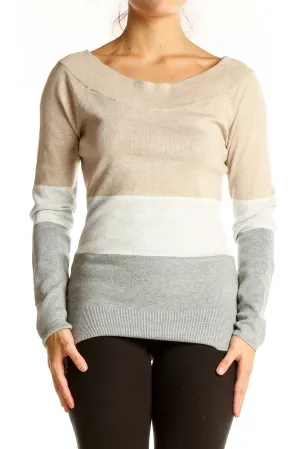 Beige Color Block Knit Sweater