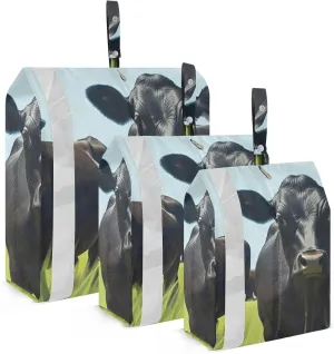 Black Cows Field Packing Cubes Set of 3, Lightweight Travel Luggage Organizers Foldable Bags for Easy Packing and Organization