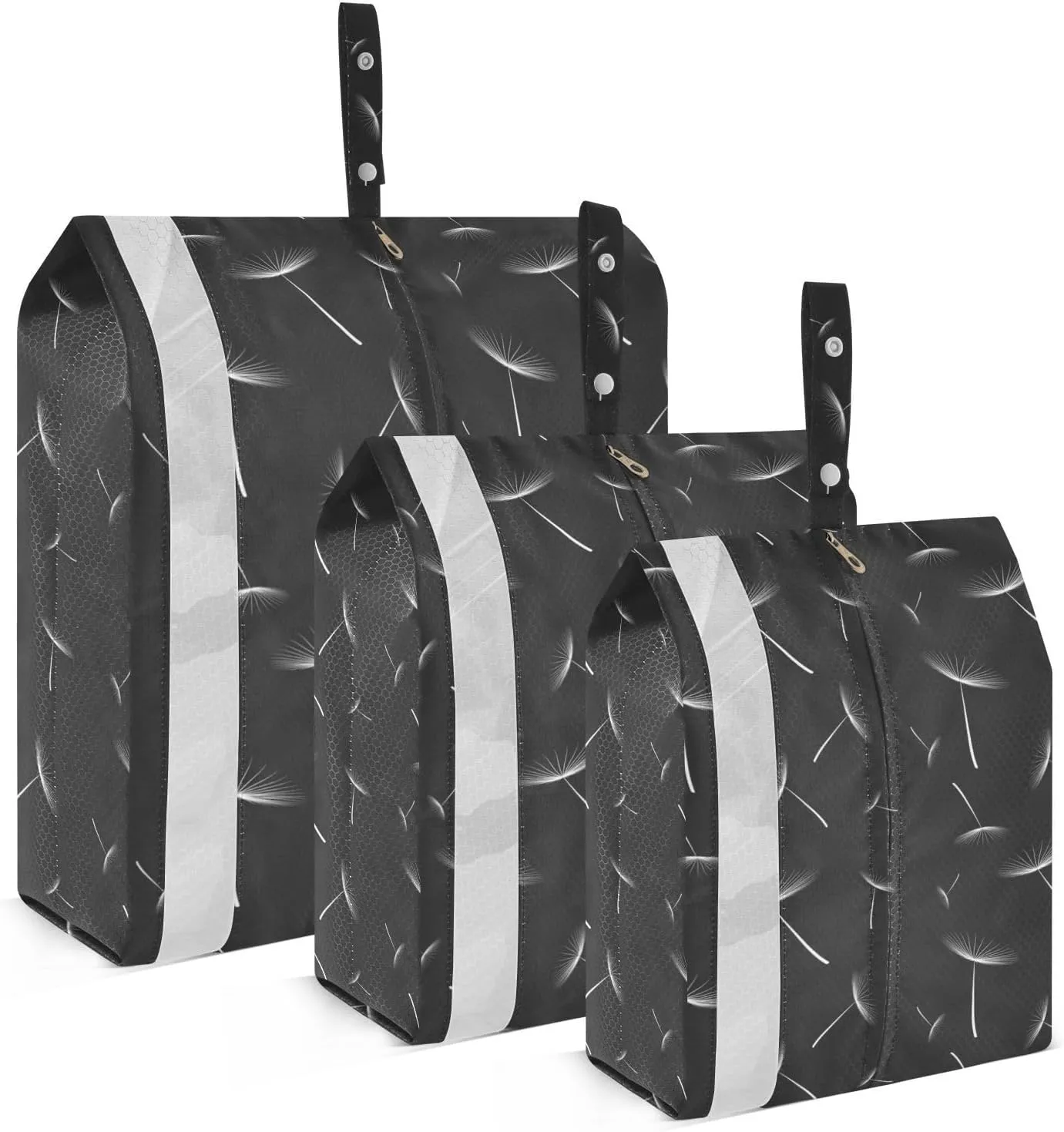 Black Dandelion Packing Cubes Set of 3, Lightweight Travel Luggage Organizers Foldable Bags for Easy Packing and Organization