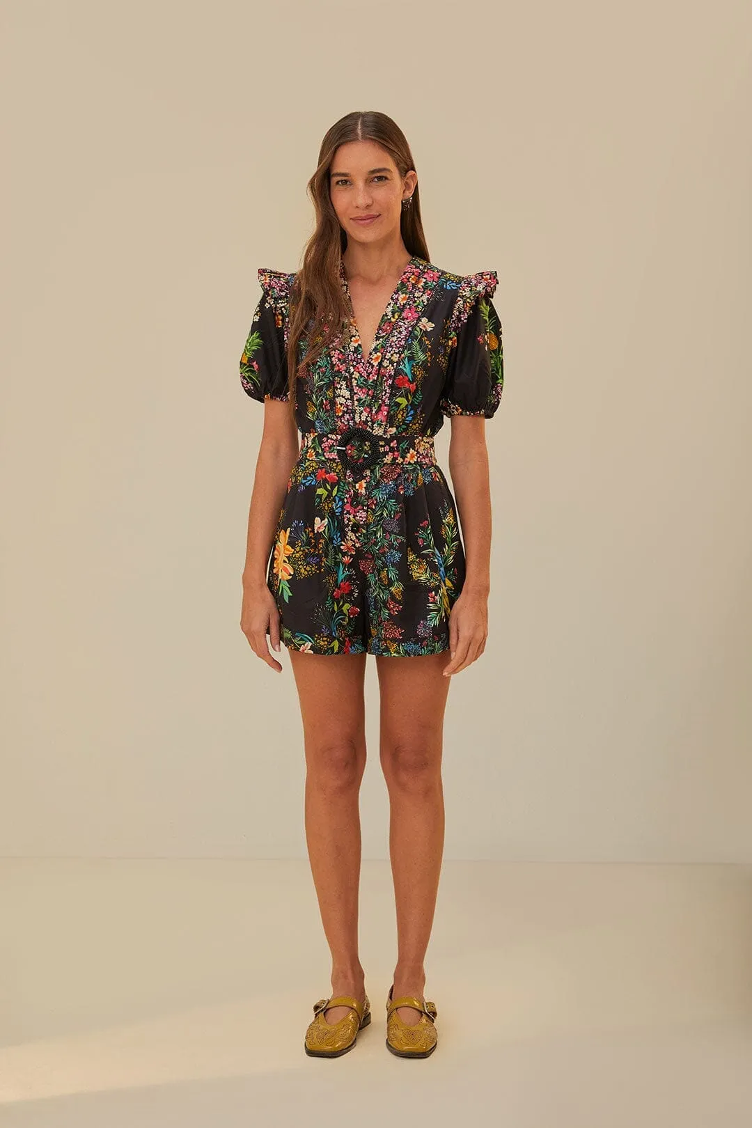 Black Delicate Forest Scarves Organic Cotton Romper