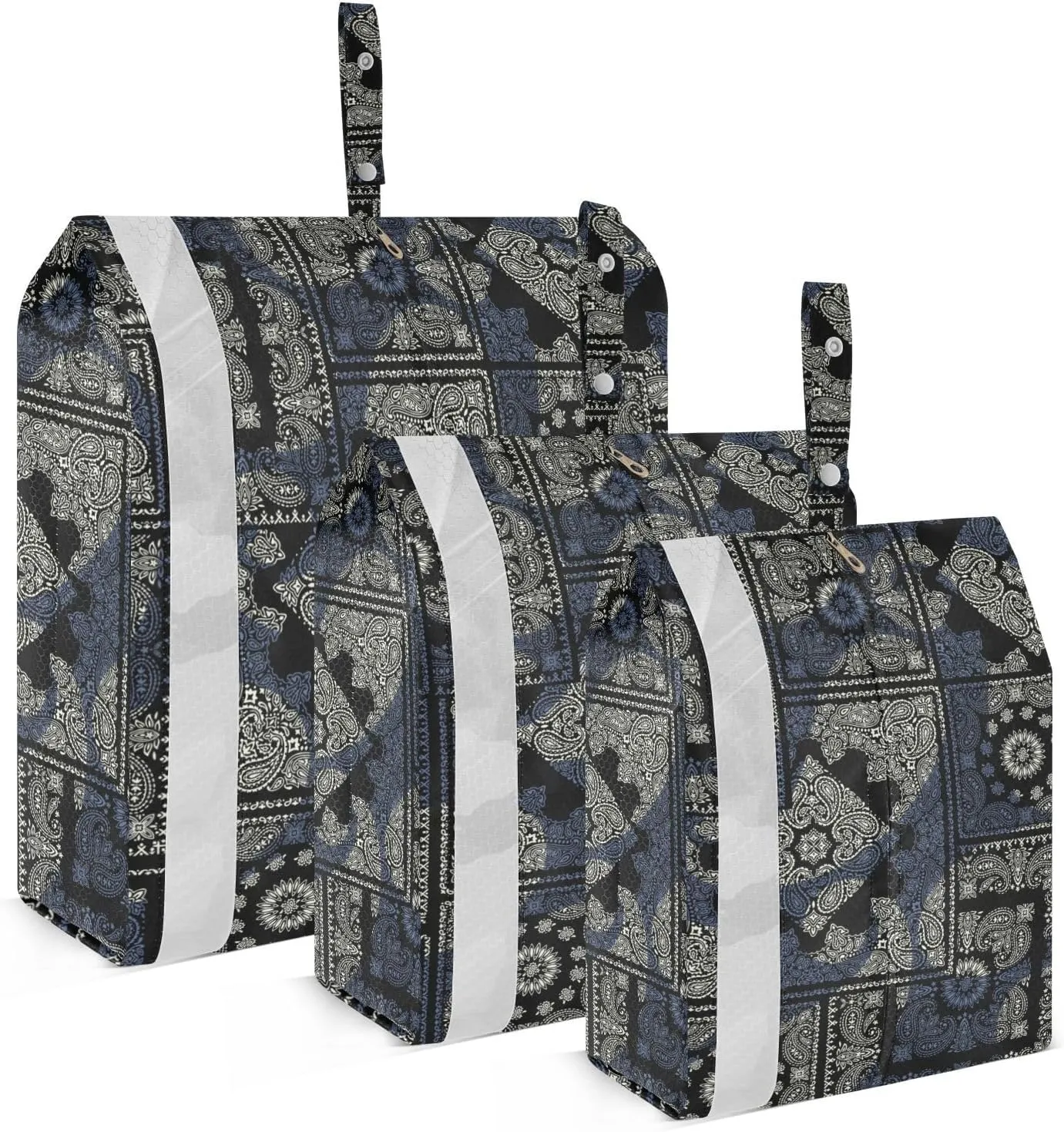 Black Paisley Packing Cubes Set of 3, Lightweight Travel Luggage Organizers Foldable Bags for Easy Packing and Organization