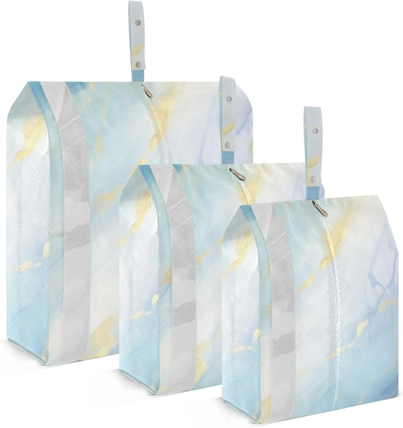 Blue Gold Marble Packing Cubes Set of 3, Lightweight Travel Luggage Organizers Foldable Bags for Easy Packing and Organization