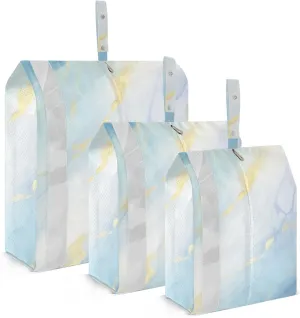 Blue Gold Marble Packing Cubes Set of 3, Lightweight Travel Luggage Organizers Foldable Bags for Easy Packing and Organization