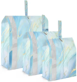 Blue Gold Marble Packing Cubes Set of 3, Lightweight Travel Luggage Organizers Foldable Bags for Easy Packing and Organization