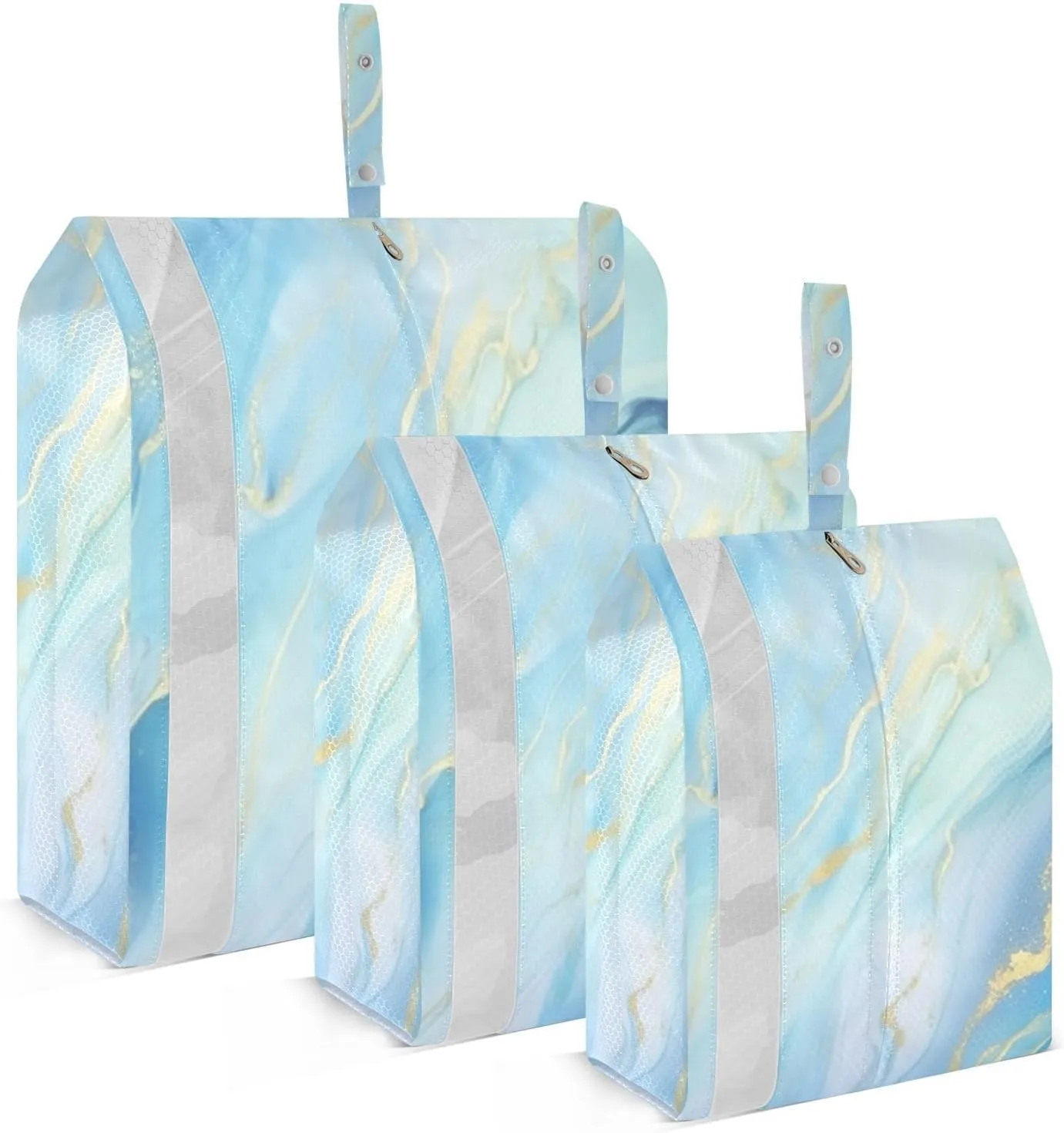 Blue Gold Marble Packing Cubes Set of 3, Lightweight Travel Luggage Organizers Foldable Bags for Easy Packing and Organization