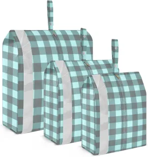 Blue Gray Checked Packing Cubes Set of 3, Lightweight Travel Luggage Organizers Foldable Bags for Easy Packing and Organization