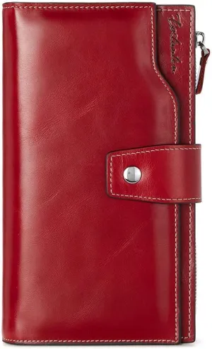 BOSTANTEN Women's Leather Designer Handbags Tote Purses Shoulder Bucket Bag Red and Womens Wallet Genuine Leather Wallets Large Capacity Cash Cluth Purse with Zipper Pocket Wine Red