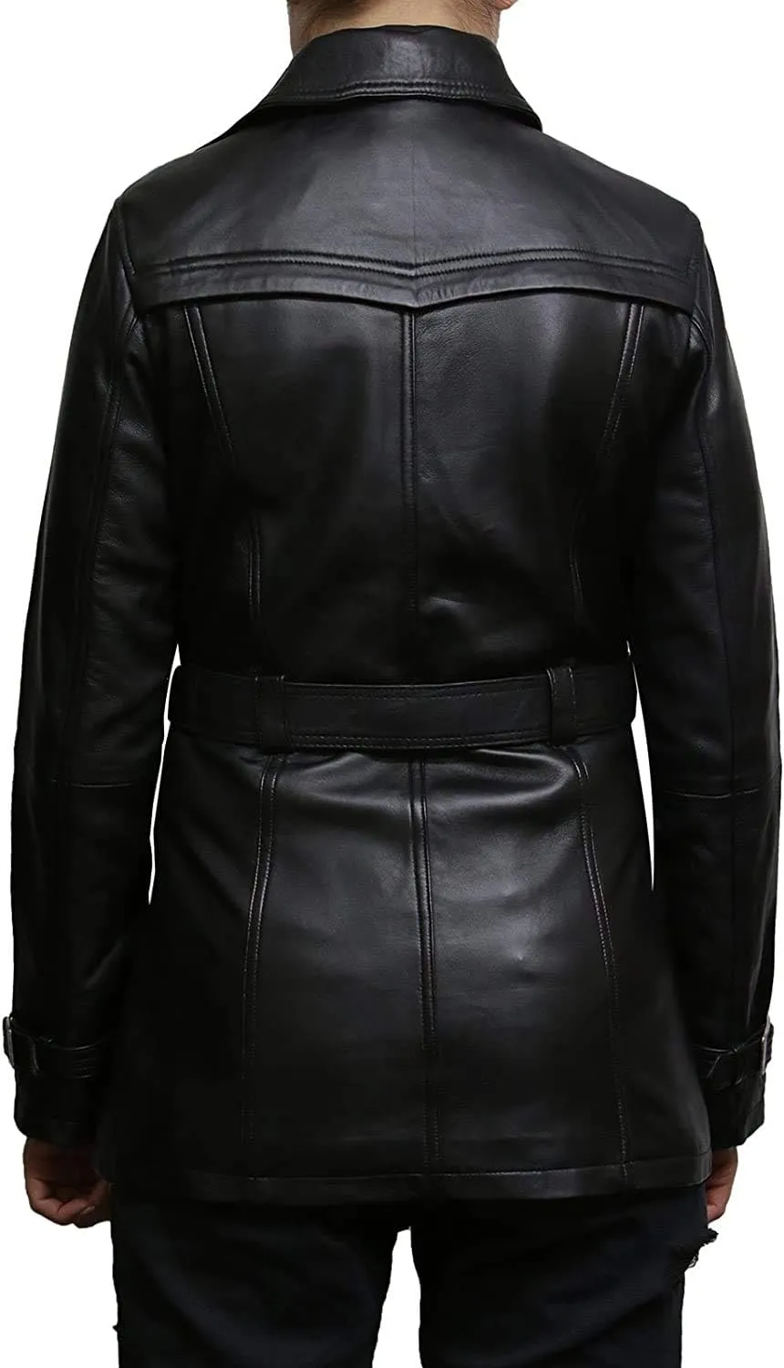 BRANDSLOCK Womens Genuine Leather Biker Jacket Coat