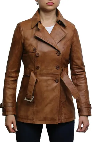 BRANDSLOCK Womens Genuine Leather Biker Jacket Coat