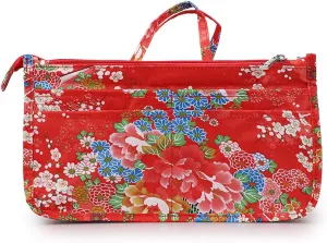 BTSKY Printing Handbag Organizers Inside Purse Insert-High Capacity 13 Pockets Bag Tote Organizer with Handle Fashion Style (Festive Flower)