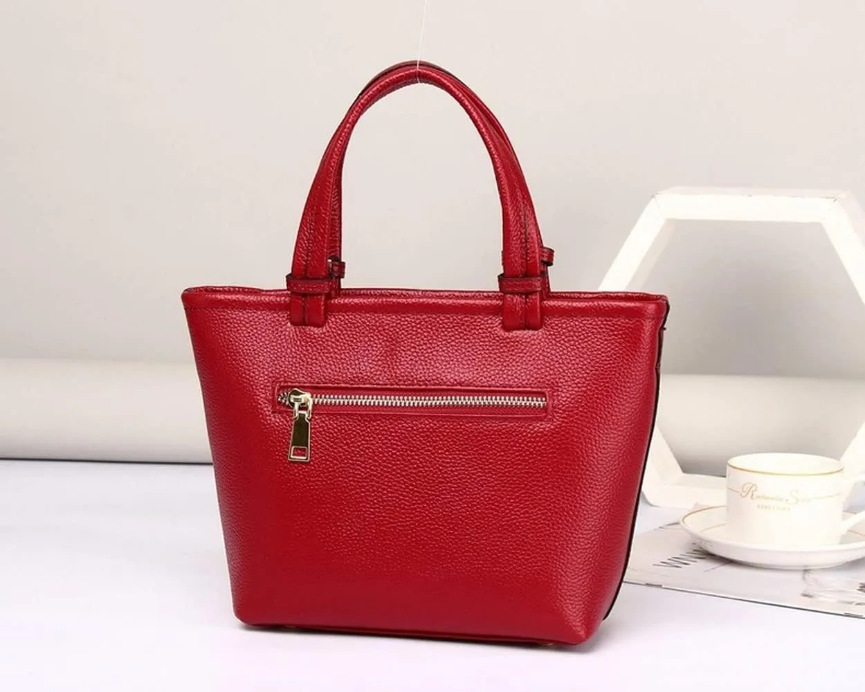 Bucket Bag Genuine Leather Women's Unique Shoulder Bags Fashion Handbags Multipurpose Design (Grey)