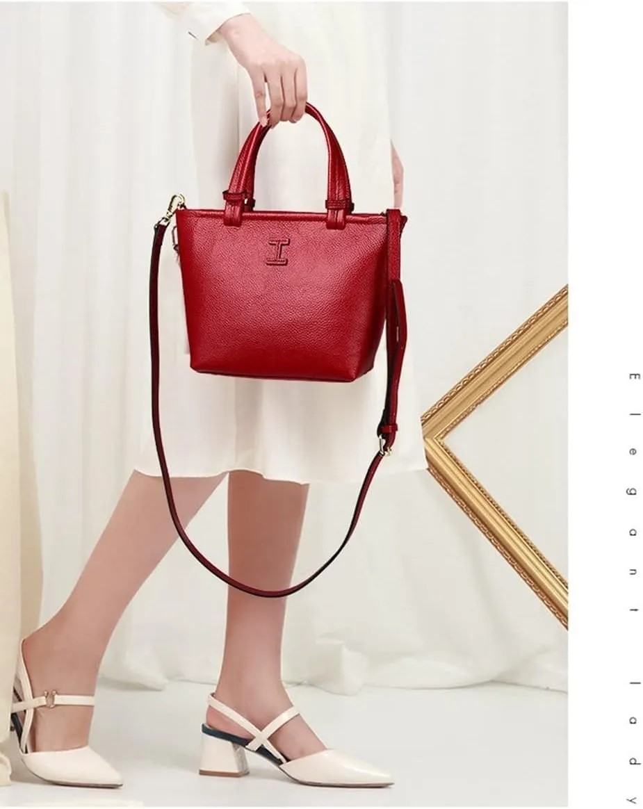 Bucket Bag Genuine Leather Women's Unique Shoulder Bags Fashion Handbags Multipurpose Design (Grey)