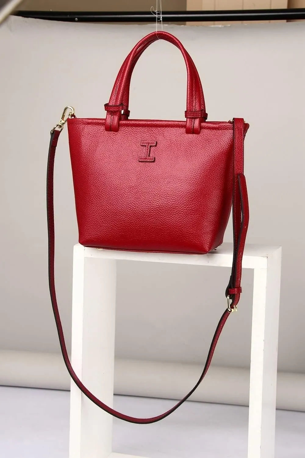 Bucket Bag Genuine Leather Women's Unique Shoulder Bags Fashion Handbags Multipurpose Design (Grey)