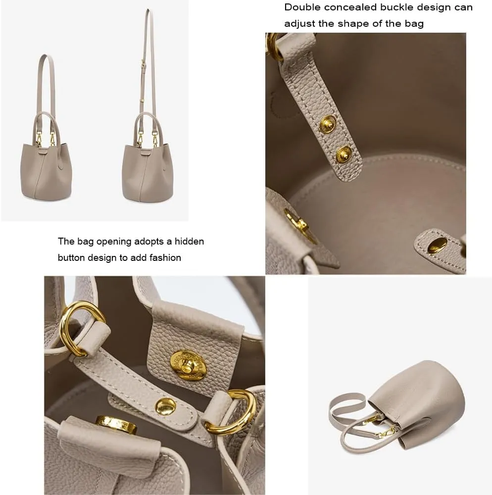 Bucket Bags for Women 2025, Trumpet Women's Handbag,Lock Design, Leather lychee pattern,Removable Shoulder Strap