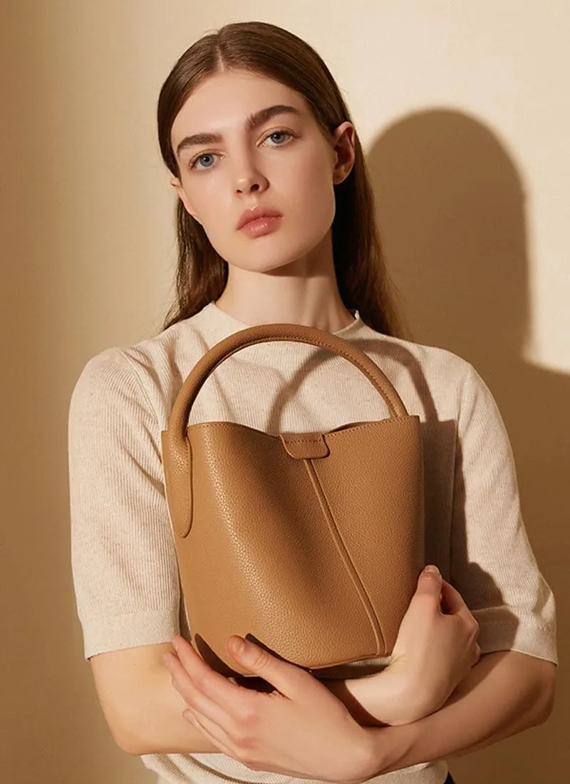 Bucket Bags for Women 2025, Trumpet Women's Handbag,Lock Design, Leather lychee pattern,Removable Shoulder Strap