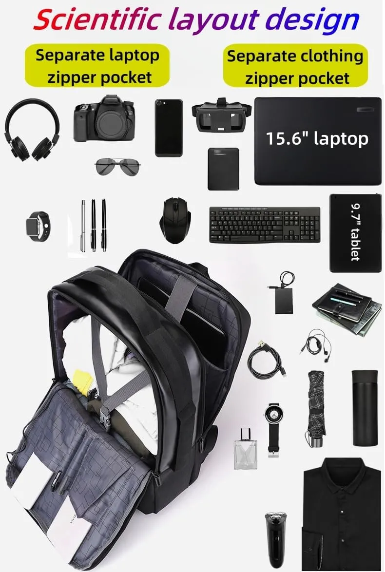 Business travel laptop backpack USB charging port,PU laptop backpack Separate laptop pocket water resistant Men,carry on backpack,college backpack (01#Grey)