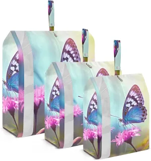Butterfly Flowers Packing Cubes Set of 3, Lightweight Travel Luggage Organizers Foldable Bags for Easy Packing and Organization