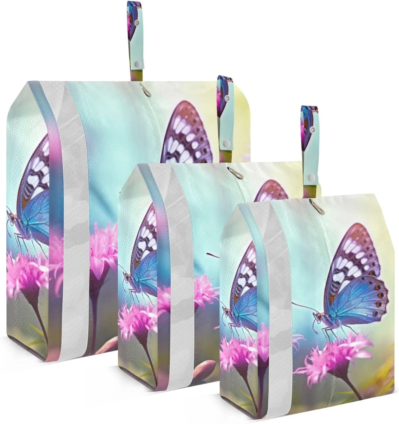 Butterfly Flowers Packing Cubes Set of 3, Lightweight Travel Luggage Organizers Foldable Bags for Easy Packing and Organization