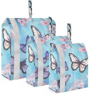 Butterfly Flowers Purple Packing Cubes Set of 3, Lightweight Travel Luggage Organizers Foldable Bags for Easy Packing and Organization