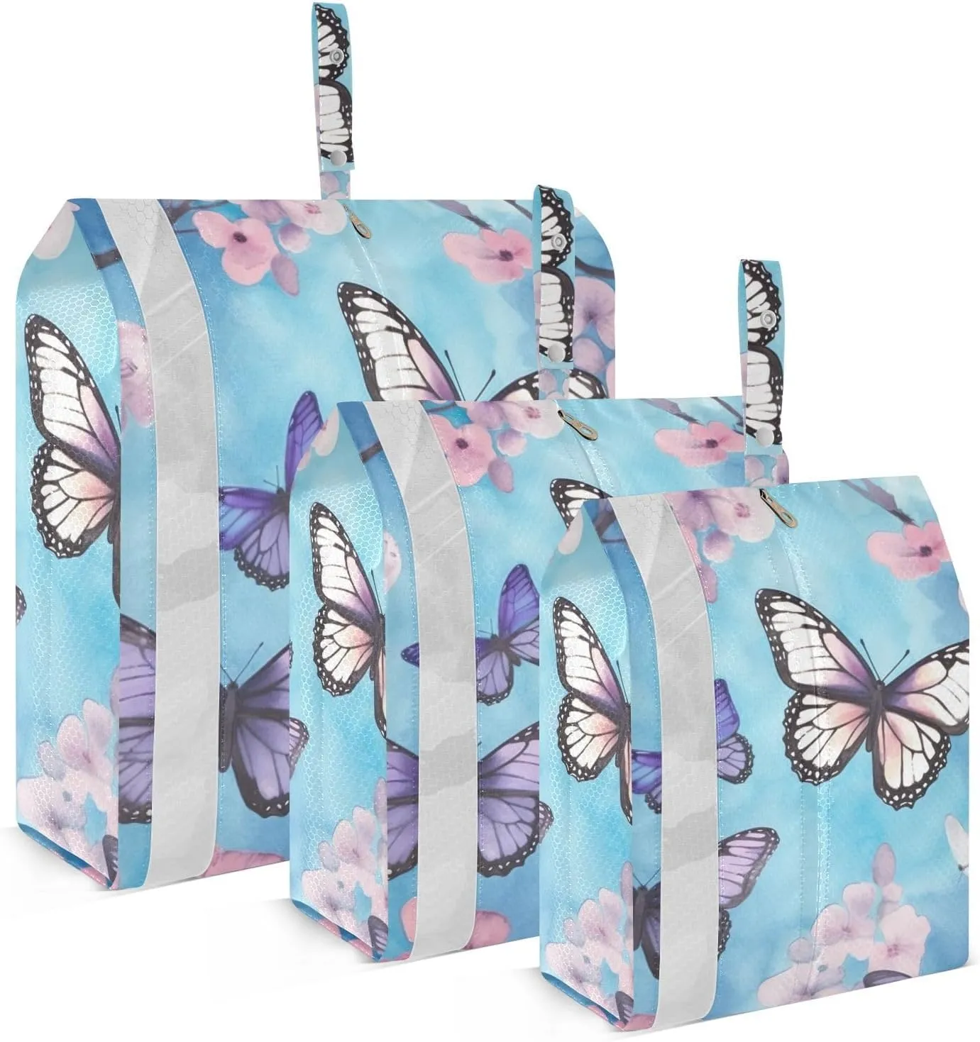 Butterfly Flowers Purple Packing Cubes Set of 3, Lightweight Travel Luggage Organizers Foldable Bags for Easy Packing and Organization