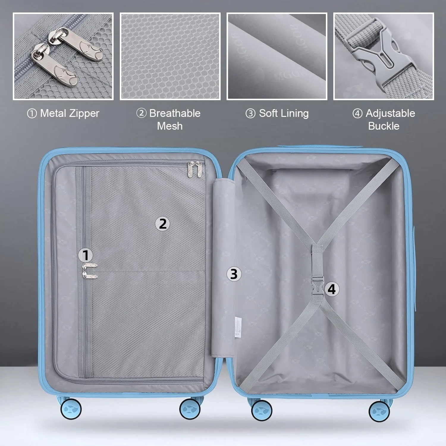 Carry On Luggage 22x14x9 Airline Approved, Hard Suitcases with Spinner Wheels, Polycarbonate Lightweight Luggage, Durable & Stylish, Built-in TSA Lock, Blue