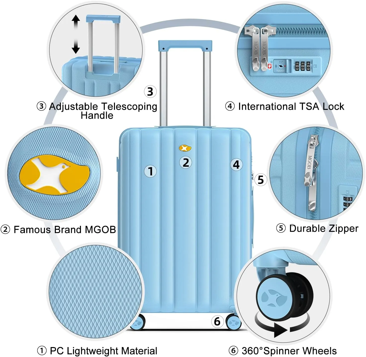 Carry On Luggage 22x14x9 Airline Approved, Hard Suitcases with Spinner Wheels, Polycarbonate Lightweight Luggage, Durable & Stylish, Built-in TSA Lock, Blue