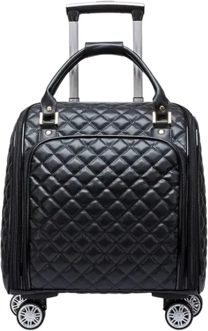 Carry-on Suitcase Luggage Leather Softside Underseat Carry On Suitcases Travel Luggage With Spinner Wheels Carry-on Suitcases Carry On Luggages (Color : Black, Size : 16inch)