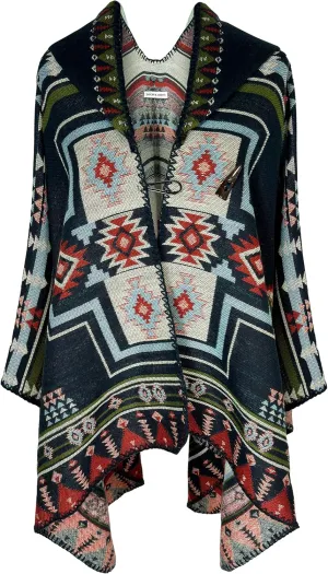 CATCHY & CRAFTY Poncho for Women Shawl Wrap Ruana Cardigan Hooded Cape Western Aztec