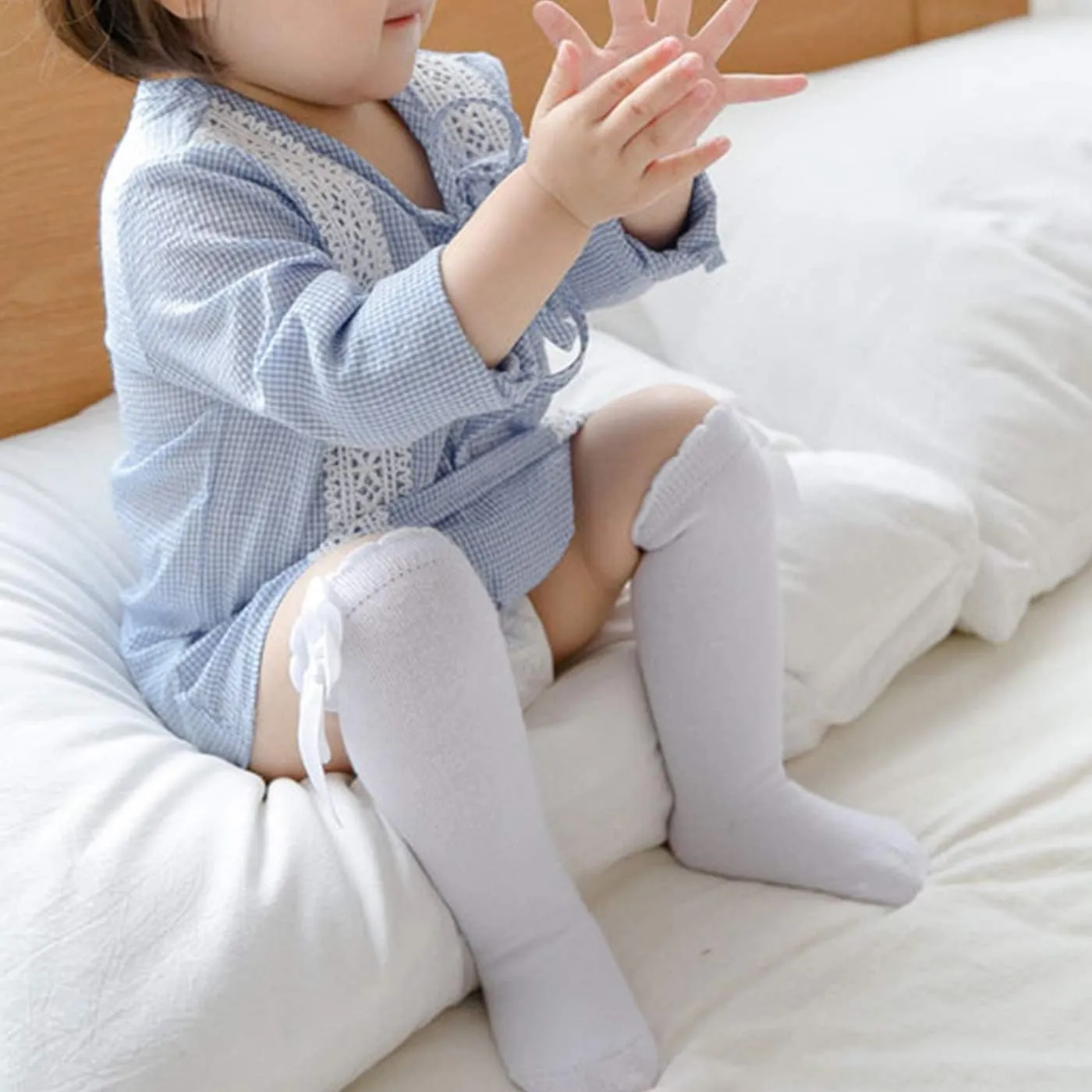 Century Star Baby Girls Bow Knee High Socks Toddlers Ruffled Tube Socks Infant Long Stockings School Uniform Leggings