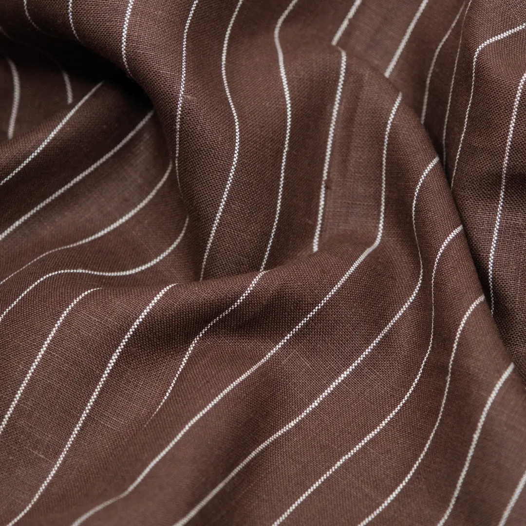Chalk Stripe Yarn Dyed Linen - Chocolate