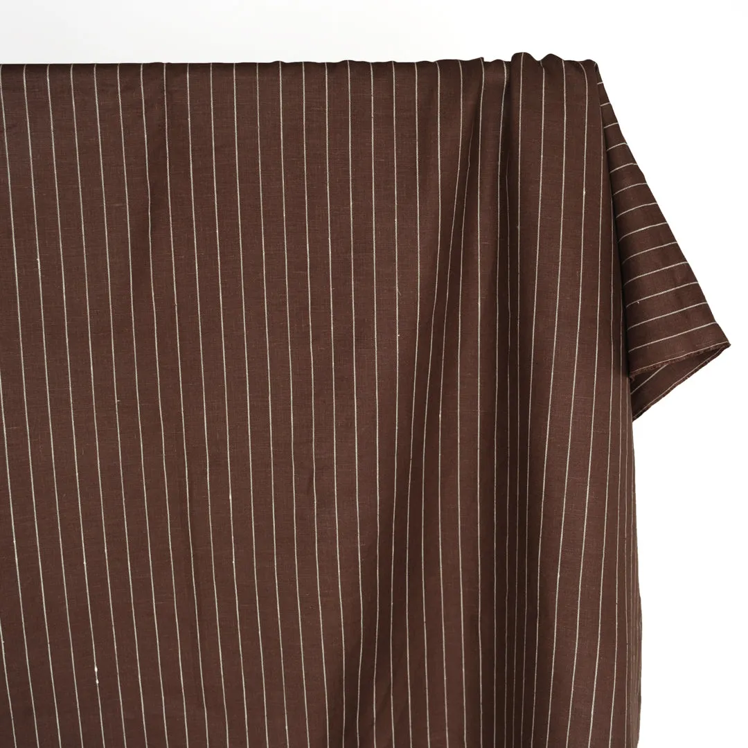 Chalk Stripe Yarn Dyed Linen - Chocolate
