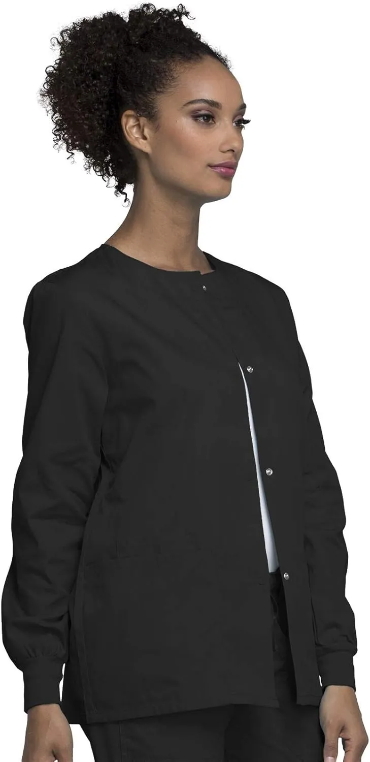 Cherokee scrubs jacket for women, Snap Front Warm-Up Jacket with 3 Pockets and Easy Care - 4350