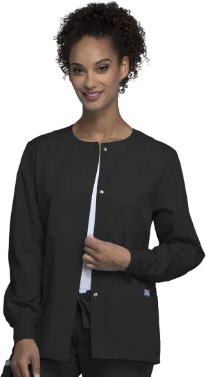 Cherokee scrubs jacket for women, Snap Front Warm-Up Jacket with 3 Pockets and Easy Care - 4350