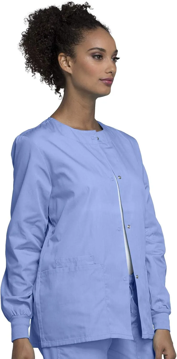 Cherokee scrubs jacket for women, Snap Front Warm-Up Jacket with 3 Pockets and Easy Care - 4350