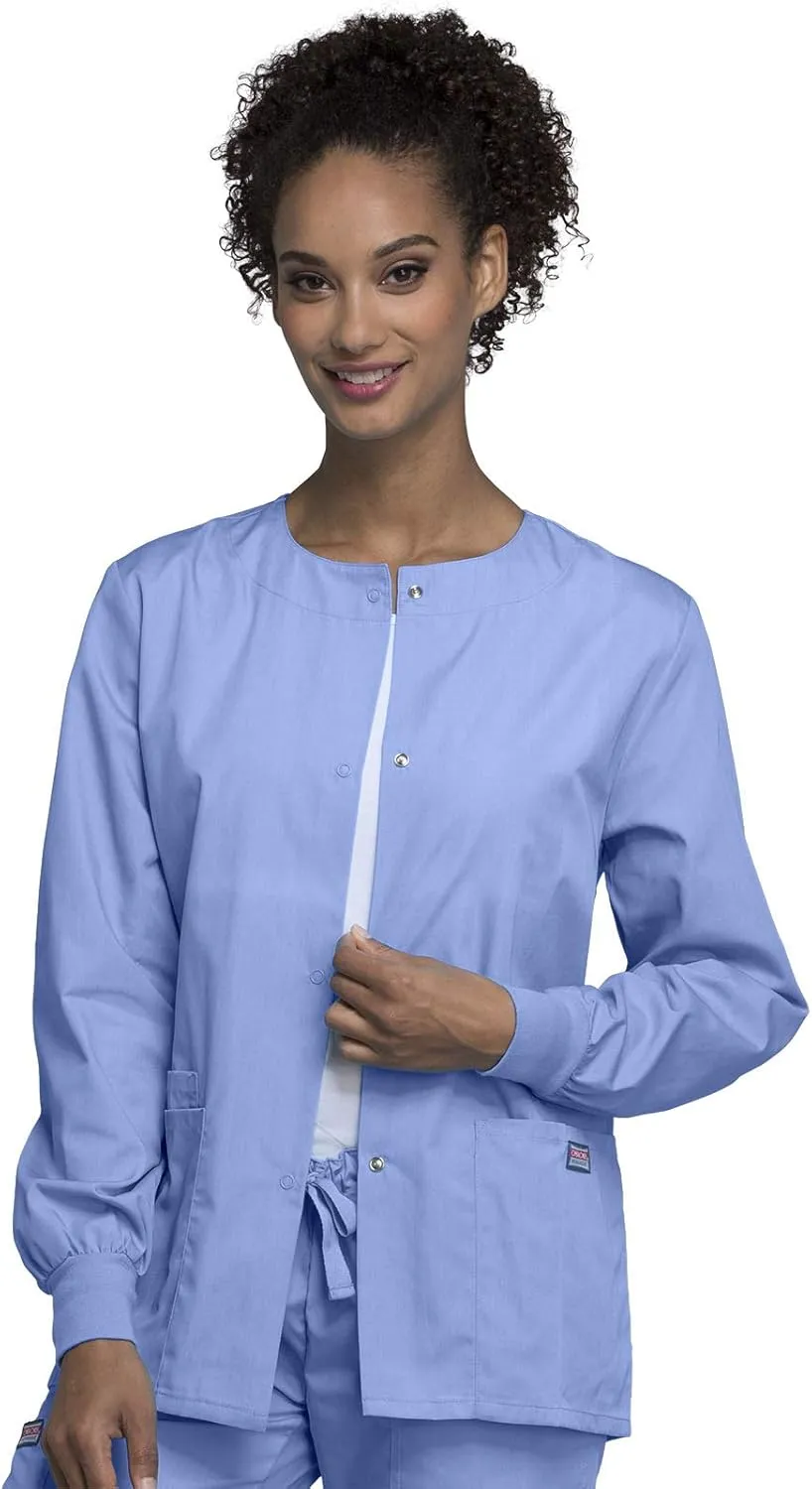 Cherokee scrubs jacket for women, Snap Front Warm-Up Jacket with 3 Pockets and Easy Care - 4350
