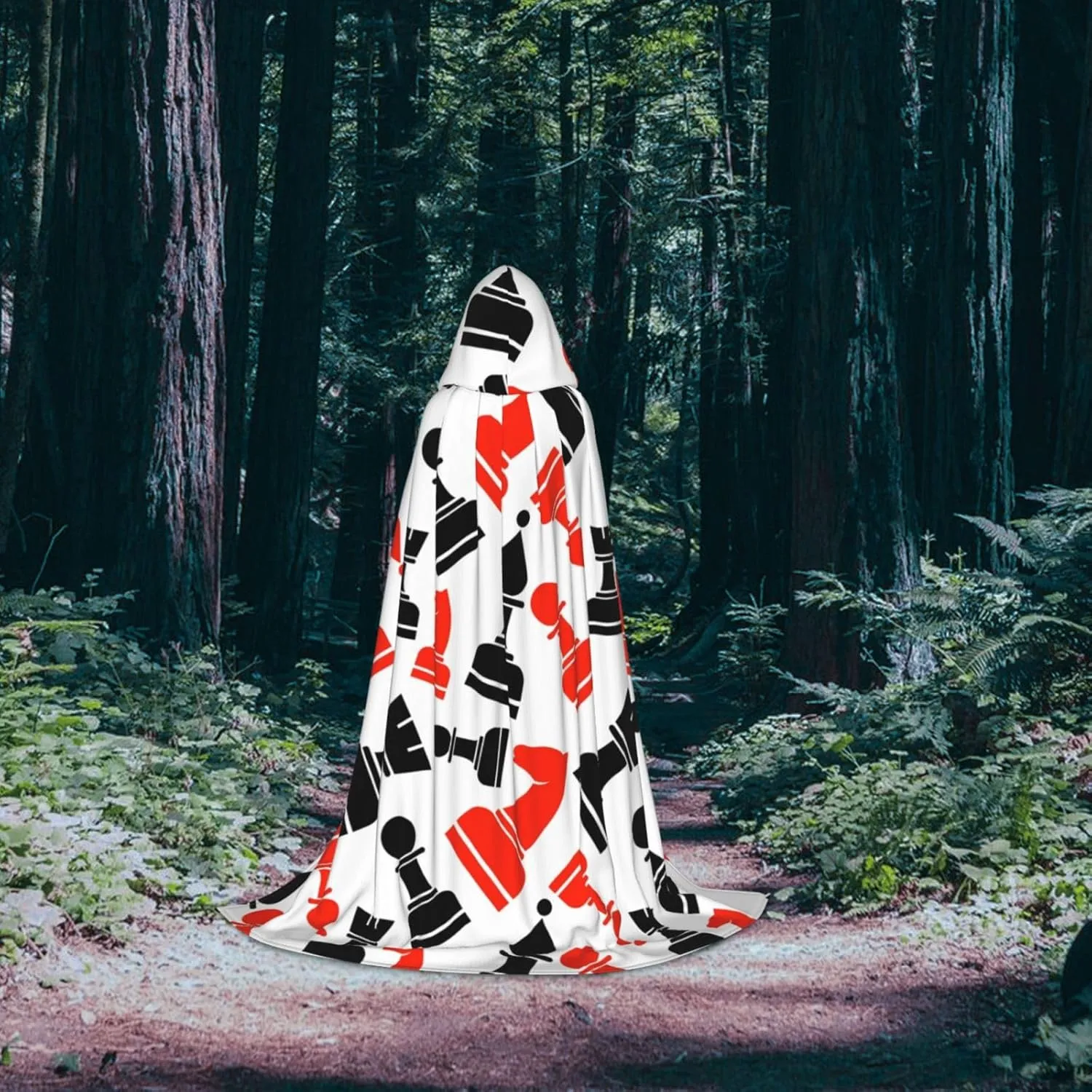 Chess Pattern Print Hooded Cloak Unisex Gothic Costume Carnival Theme Parties Vampire Festive Decor